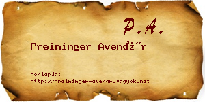 Preininger Avenár névjegykártya